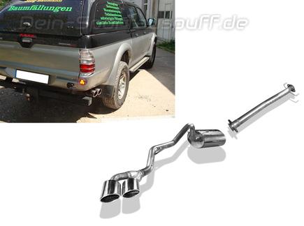 Fox Edelstahl Sidepipe Komplettanlage ab Kat Mitsubishi L200 - K60T Bj.96-06 2x115x85mm oval eingerollt seitlich abgeschrägt
