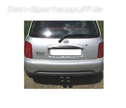 Fox Edelstahl Komplettanlage ab Kat Ausgang mittig Nissan Micra K11 Bj.93-03 2x76mm rund eingerollt gerade mit Absorber