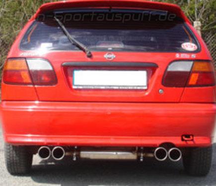 Fox Edelstahl Duplex Sportauspuff-Komplettanlage ab Kat Nissan Almera N15 Fließheck Bj.95-00 2x90mm rund eingerollt gerade mit Absorber