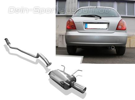 Fox Edelstahl Sportauspuff-Komplettanlage ab Kat Nissan Almera N16 Fließheck Bj.00-06 1x80mm rund eingerollt gerade mit Absorber