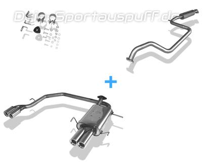 Fox Edelstahl Duplex Sportauspuff-Komplettanlage ab Kat Nissan Primera P11 Limousine ab 99 2x90mm rund eingerollt gerade mit Absorber