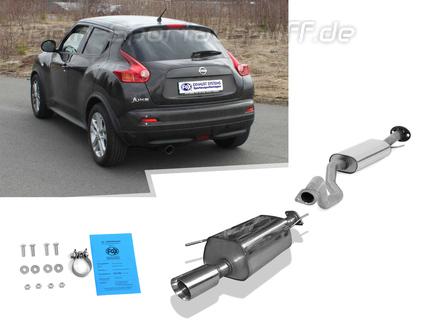 Fox Edelstahl Sportauspuff-Komplettanlage ab Kat Nissan Juke F15 90mm rund doppelwandig abgeschrägt