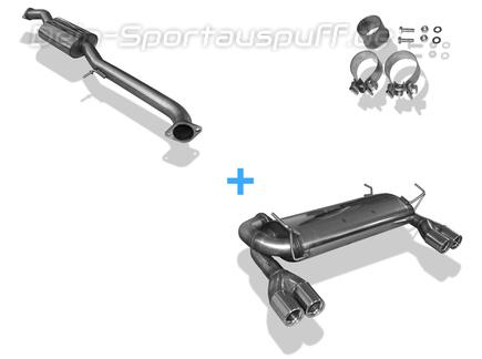 Fox Edelstahl Duplex Sportauspuff-Komplettanlage ab Kat Nissan 350Z Coupe u. Roadster 2x76mm rund eingerollt gerade mit Absorber