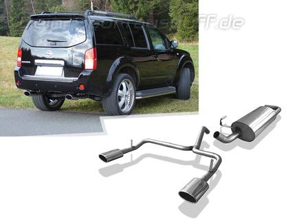 Fox Edelstahl Sportauspuff-Komplettanlage ab Kat Nissan Pathfinder R51 ab 2005 140x90mm oval eingerollt abgeschrägt