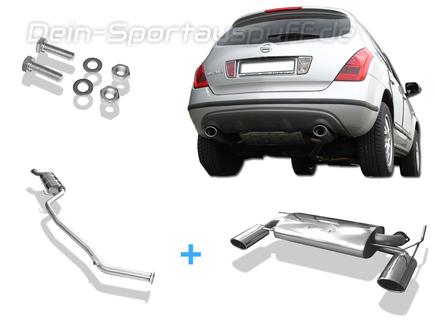 Fox Edelstahl Duplex Sportauspuff-Komplettanlage ab Kat Nissan Murano Z50 140x90mm oval eingerollt abgeschrägt