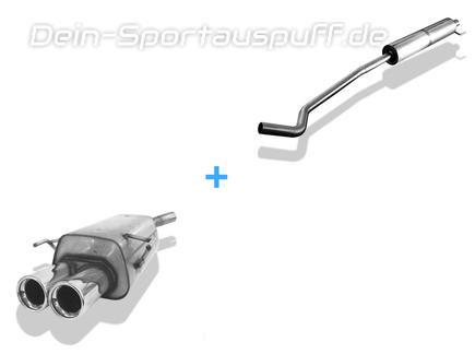 Fox Edelstahl Sportauspuff-Komplettanlage ab Kat Opel Corsa C 2x76mm rund eingerollt gerade mit Absorber
