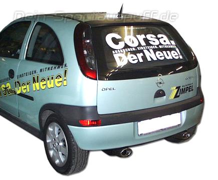 Fox Edelstahl Duplex Sportauspuff-Komplettanlage ab Kat Opel Corsa C 115x85mm oval eingerollt abgeschrägt mit Absorber