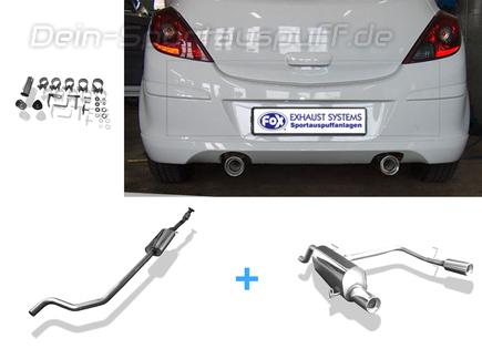 Fox Edelstahl Duplex Sportauspuff-Komplettanlage ab Kat Opel Corsa D mit Sportheckstoßstange 1x90mm rund eingerollt gerade mit Absorber