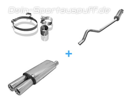 Fox Edelstahl Sportauspuff-Komplettanlage ab Kat Opel Astra F inkl. GSi CC Fließheck 1-Punkt-Aufhängung 2x80mm rund eingerollt gerade mit Absorber
