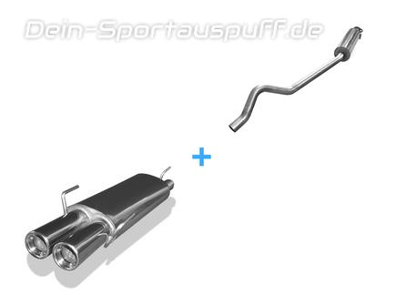Fox Edelstahl Sportauspuff-Komplettanlage ab Kat Opel Astra F inkl. GSi CC Fließheck 3-Punkt-Aufhängung 2x80mm rund eingerollt gerade mit Absorber