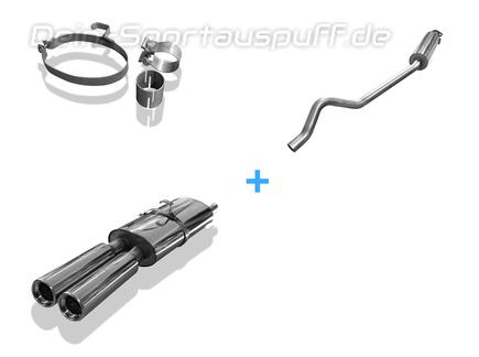 Fox Edelstahl Sportauspuff-Komplettanlage ab Kat Opel Astra F Stufenheck u. Cabrio 1-Punkt-Aufhängung 2x80mm rund eingerollt gerade mit Absorber