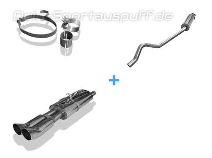 Fox Edelstahl Sportauspuff-Komplettanlage ab Kat Opel Astra F Stufenheck u. Cabrio 1-Punkt-Aufhängung 2x76mm DTM rund scharf gerade
