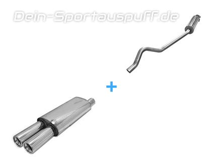 Fox Edelstahl Sportauspuff-Komplettanlage ab Kat Opel Astra F Stufenheck u. Cabrio 3-Punkt-Aufhängung 2x80mm rund eingerollt gerade mit Absorber