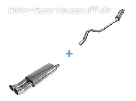Fox Edelstahl Sportauspuff-Komplettanlage ab Kat Opel Astra F Stufenheck u. Cabrio 3-Punkt-Aufhängung 2x76mm DTM rund scharf gerade