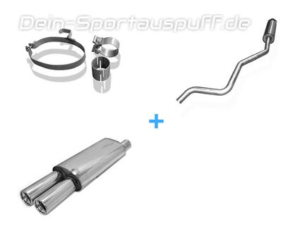 Fox Edelstahl Sportauspuff-Komplettanlage ab Kat Opel Astra F Caravan 1-Punkt-Aufhängung 2x80mm rund eingerollt gerade mit Absorber