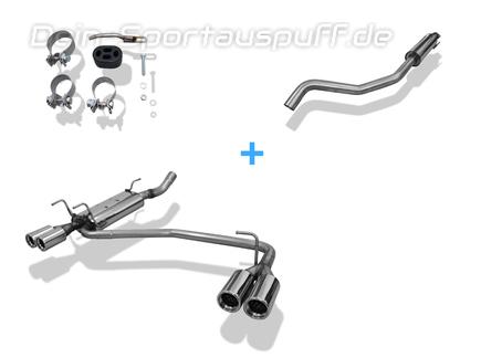 Fox Edelstahl Duplex Sportauspuff-Komplettanlage ab Kat Ø63,5mm-System Opel Astra F Caravan 3-Punkt-Aufhängung 2x80mm rund eingerollt gerade mit Absorber