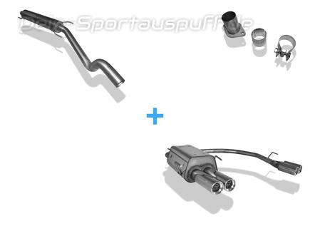 Fox Edelstahl Duplex Sportauspuff-Komplettanlage ab Kat Ø60mm-System Opel Astra G CC Fließheck 2x80mm rund eingerollt gerade mit Absorber