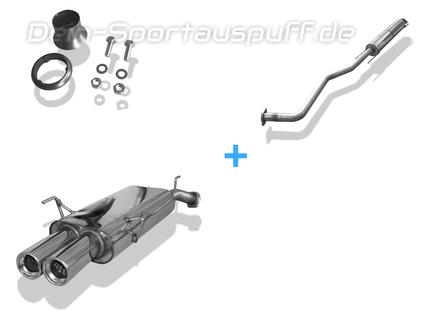 Fox Edelstahl Sportauspuff-Komplettanlage ab Kat Opel Vectra B Fließheck, Stufenheck u. Caravan Bj.96-99 2x80mm rund eingerollt gerade mit Absorber