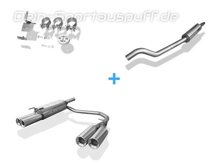 Fox Edelstahl Duplex Sportauspuff-Komplettanlage ab Kat Ø60mm-System Opel Tigra A 2x90mm rund eingerollt gerade mit Absorber