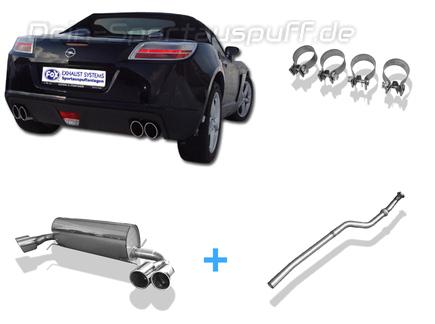 Fox Edelstahl Duplex Sportauspuff-Komplettanlage ab Kat Opel GT 2x115x85mm oval eingerollt seitlich abgeschrägt