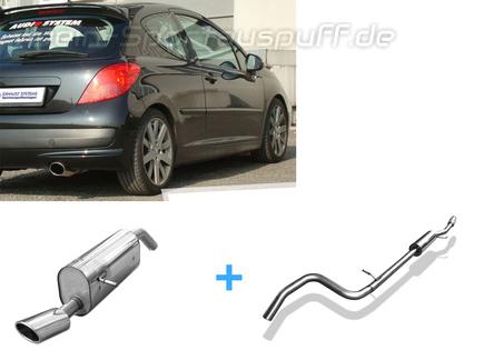 Fox Edelstahl Sportauspuff-Komplettanlage ab Kat Peugeot 207 115x85mm oval eingerollt abgeschrägt