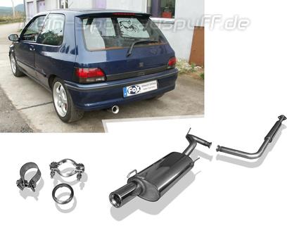 Fox Edelstahl Sportauspuff-Komplettanlage ab Kat Renault Clio 1 Typ B/C 57 1x80mm rund eingerollt gerade mit Absorber