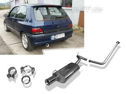 Fox Edelstahl Racing-Komplettanlage ab Kat. Renault Clio 1 Typ B/C 57 1x80mm rund eingerollt gerade mit Absorber