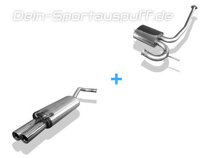 Fox Edelstahl Sportauspuff-Komplettanlage ab Kat Renault 19 5-türig u. Cabrio 2x76mm rund eingerollt gerade mit Absorber