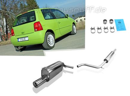 Fox Edelstahl Sportauspuff-Komplettanlage ab Kat Seat Arosa - 6H 1x90mm rund eingerollt gerade mit Absorber