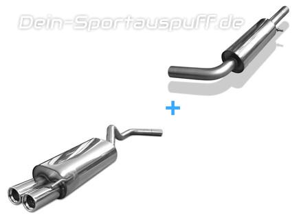Fox Edelstahl Sportauspuff-Komplettanlage ab Kat Seat Leon 1M Bj.99-06 2x76mm rund eingerollt gerade mit Absorber