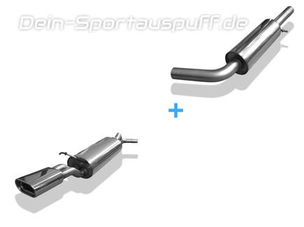 Fox Edelstahl Sportauspuff-Komplettanlage ab Kat Seat Toledo 2 Typ 1M Bj.99-04 135x80mm flachoval eingerollt abgeschrägt mit Absorber
