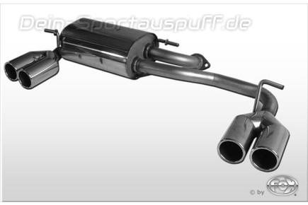 Fox Edelstahl Duplex Sportauspuff-Komplettanlage ab Kat Subaru Justy 2 JMA/MS mit lack. Stoßstange 2x76mm rund eingerollt gerade mit Absorber