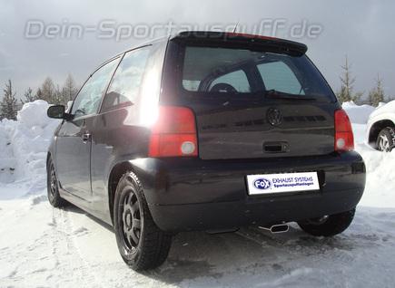 Fox Edelstahl Komplettanlage ab Kat Ausgang mittig VW Lupo 130x50mm flachoval eingerollt abgeschrägt