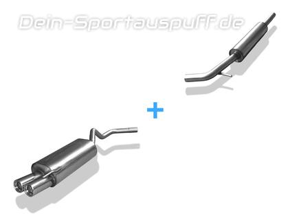Fox Edelstahl Sportauspuff-Komplettanlage ab Kat VW Polo 6N 2x76mm rund eingerollt gerade mit Absorber