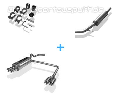 Fox Edelstahl Duplex Sportauspuff-Komplettanlage ab Kat (Ø50mm-System) VW Polo 6N 2x70mm rund eingerollt gerade mit Absorber