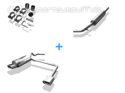 Fox Edelstahl Duplex Sportauspuff-Komplettanlage ab Kat (Ø50mm-System) VW Polo 6N 135x80mm flachoval eingerollt abgeschrägt mit Absorber