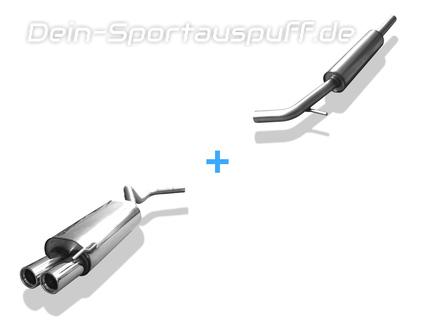 Fox Edelstahl Sportauspuff-Komplettanlage ab Kat (Ø50mm-System) VW Polo 6N 2x76mm rund eingerollt gerade mit Absorber