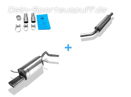 Fox Edelstahl Sportauspuff-Komplettanlage ab Kat VW Polo 9N 135x80mm flachoval eingerollt abgeschrägt mit Absorber