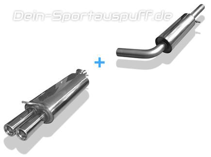 Fox Edelstahl Sportauspuff-Komplettanlage ab Kat VW New Beetle 1C 9C und Cabrio 1Y 2x76mm rund eingerollt gerade mit Absorber