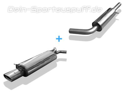 Fox Edelstahl Sportauspuff-Komplettanlage ab Kat VW New Beetle 1C 9C u. Cabrio 1Y 135x80mm flachoval eingerollt abgeschrägt mit Absorber