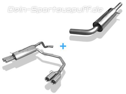 Fox Edelstahl Duplex Sportauspuff-Komplettanlage ab Kat VW New Beetle 1C 9C 2x76mm rund eingerollt gerade mit Absorber