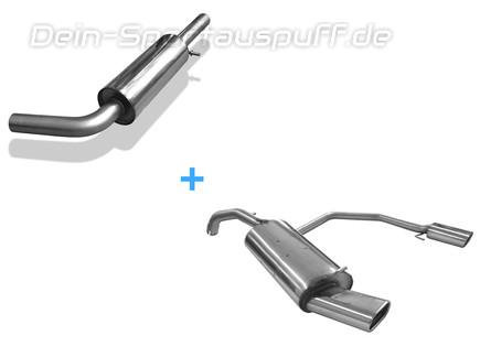 Fox Edelstahl Duplex Sportauspuff-Komplettanlage ab Kat VW New Beetle 1C 9C 135x80mm flachoval eingerollt abgeschrägt mit Absorber