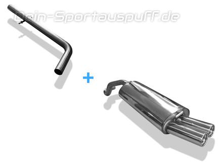 Fox Edelstahl Racing-Komplettanlage ab Kat. VW New Beetle 1C 9C u. Cabrio 1Y 2x76mm rund eingerollt gerade mit Absorber