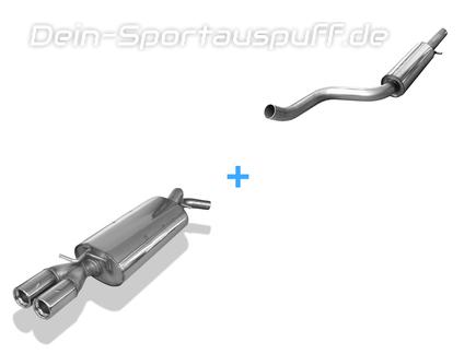 Fox Edelstahl Sportauspuff-Komplettanlage ab Kat (Ø63,5mm-System) VW New Beetle 1C 9C u. Cabrio 1Y 2x76mm rund eingerollt gerade mit Absorber