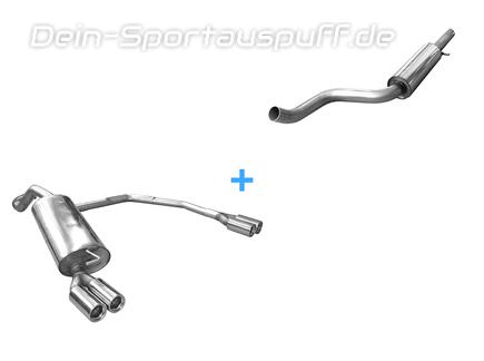 Fox Edelstahl Duplex Sportauspuff-Komplettanlage ab Kat VW New Beetle 1C 9C u. Cabrio 1Y 2x76mm rund eingerollt gerade mit Absorber