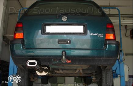 Fox Edelstahl Racing-Komplettanlage ab Kat. VW Golf 3 Variant 135x80mm flachoval eingerollt abgeschrägt mit Absorber