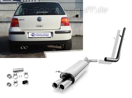 Fox Edelstahl Racing-Komplettanlage ab Kat. VW Golf 4 2x76mm rund eingerollt gerade mit Absorber