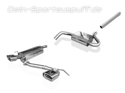 Fox Edelstahl Duplex Racing-Komplettanlage ab Kat. VW Golf 4 Cabriolet 135x80mm flachoval eingerollt abgeschrägt mit Absorber