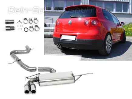 Fox Edelstahl Racing-Komplettanlage ab Kat. VW Golf 5 TSI 2x76mm rund eingerollt abgeschrägt mit Absorber