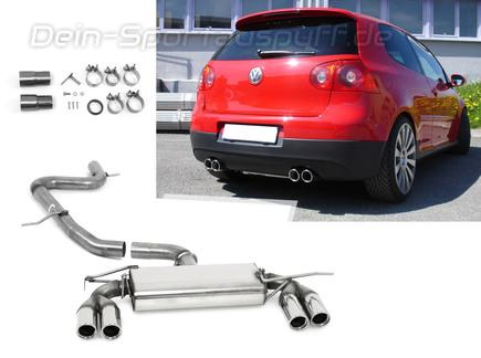 Fox Edelstahl Duplex Racing-Komplettanlage ab Kat. VW Golf 5 TSI 2x76mm rund eingerollt abgeschrägt mit Absorber